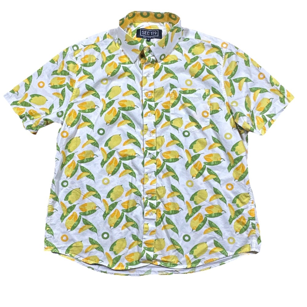 SEC 119 Shirt XL Button Down Tropical Fruit All Over Print Mango Hawaiian Shirt
